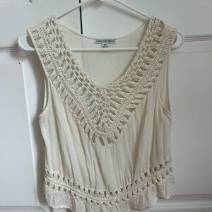 American Eagle Outfitters Cream Crochet-Detail Sleeveless Top
